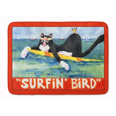 Carolines Treasures Black and white Cat Surfin Bird Machine Washable Memory Foam Mat 6051RUG